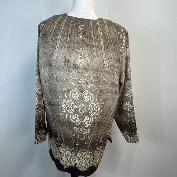 Nygard Collection Blouse Tunic size 14 Brown Paisley Sheer Career Church Modest - Picture 7 of 8